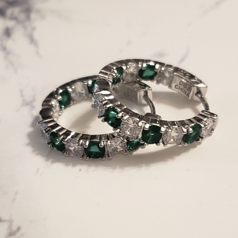 Simulated Cubic Zirconia Alternating Hoop Earrings